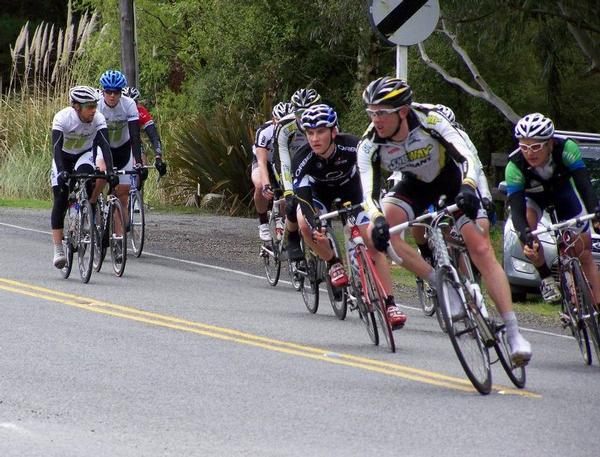 Sam Horgan leads the breakway group into a corner during round 3 of the Benchmark Homes Series